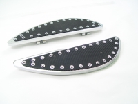 FLOORBOARDS DRIVER GLIDE TOURING BILLET DRIVER HALFMOON CHROME W/ BRASS RIVETS FOR ALL HARLEYS 1985-2020 