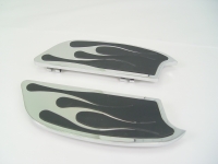 FLOORBOARDS DRIVER GLIDE TOURING BILLET DRIVER FLAMES RUBBER PADDED CHROME FOR ALL HARLEYS 1985-2020 