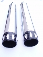 MUFFLERS 4 1/2 INCH FOR HARLEY ALL DRESSER & GLIDES 1985-2016 CHROME W/ DIAMOND EDGE EXHAUST TIP BLACK