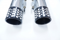 MUFFLERS 4 1/2 INCH FOR HARLEY ALL DRESSER & GLIDES 2017-LATER CHROME W/ SWISS CHEESEL EXHAUST TIP BLACK