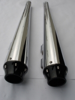 MUFFLERS MEGAPHONE FOR HARLEY ALL DRESSER & GLIDES 1985-2016 CHROME W/ OUTLAW EXHAUST TIP BLACK