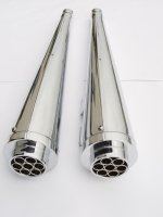 MUFFLERS MEGAPHONE FOR HARLEY ALL DRESSER & GLIDES 1985-2016 CHROME W/ DUNSTALL EXHAUST TIP CHROME 