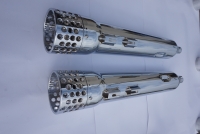 MUFFLERS 4 1/2 INCH FOR HARLEY ALL DRESSER & GLIDES 1985-2016 CHROME W/ 5 INCH SWISS CHEESE EXHAUST TIP CHROME