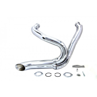 EXHAUST 2 INTO 1 HOT ROD FITS HARLEY FXST 84-05 CHROME WITH HEAT SHIELDS CHROME WITH FLANGES